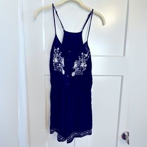 Navy Blue Cotton Romper with Adjustable Straps